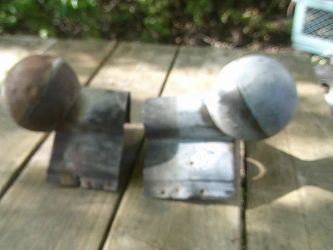 Set Of 2 Vintage Galvanized Roof Ridge Ball End Cap Finial 3 1/2 Inch Diameter Cover