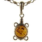 BALTIC AMBER STERLING SILVER 925 TORTOISE TURTLE PENDANT NECKLACE JEWELLERY GIFT