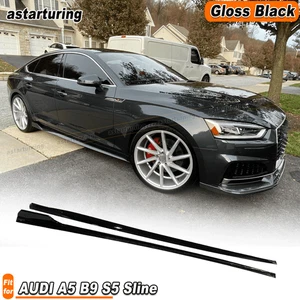 For AUDI A5 B9 S5 Sline 2017-2020 Gloss Black Side Skirts Extension Lip Spoiler - Picture 1 of 10