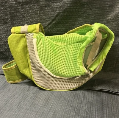 Small Pet Sling Carrier Crossbody Bag – Green Mesh Puppy Cat Travel Tote - Image 1 of 3