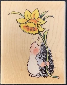 Penny Black Hedgehog Seeing Your Face Daffodil Rubber Stamp - Picture 1 of 4