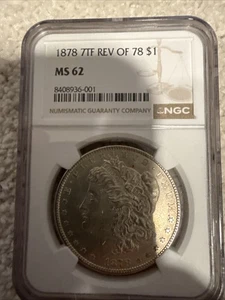 Dólar de plata Morgan 1878 $1 7tf rev de 78 ms 62 ngc - Imagen 1 de 3