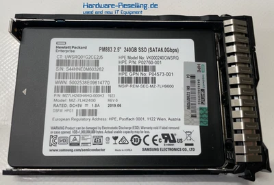 HPE Samsung PM883 240GB 2,5" SATA III 6G SSD MZ-7LH2400 P05319 VK000240GWSRQ - Bild 1 von 2