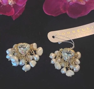 NWT SORRELLI Linnea Halo Crystal Pearl Cluster Gold Plated Dangle Earrings - Picture 1 of 8