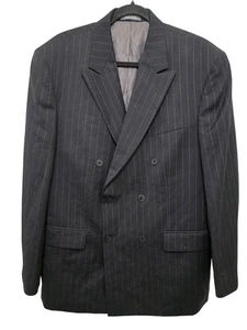 Oscar De La Renta Double-Breasted Pinstripe Suit Jacket Men's Black 41R Classic - Picture 1 of 9
