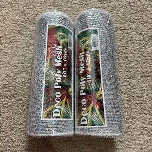 Deco Poly Mesh 10” X 10 Yards Iridescent Silver Lot Of Two NEW - Picture 1 of 5
