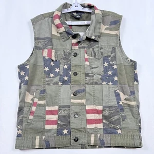 Diamond Stash Camo American Flag Vest Mens Large Sleeveless Biker Jacket - Picture 1 of 9