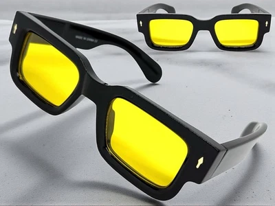 经典复古硬核骑手太阳镜厚黑色镜框黄色镜片 — 第 1/4 张图片