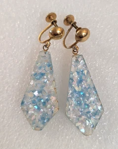 Goldfarbene eisblau weiß funkelnde Schnee Ohrhänger Schraubverschluss Ohrringe - Bild 1 von 5