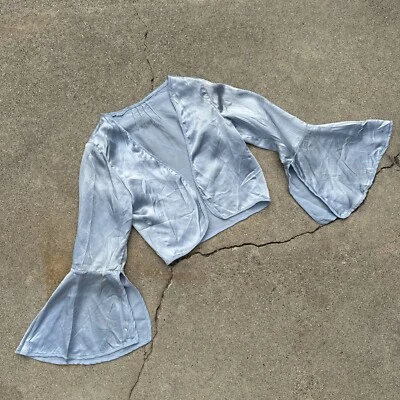 Vintage 1930s Baby Blue Silk Satin Bell Sleeve Art Deco Blouse  Jacket Dress Top - Image 1 of 4