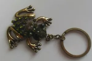 Llavero vintage rana de estrás verde con ojos de piedra negra - Imagen 1 de 4