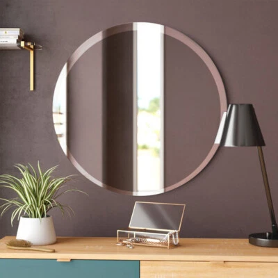 Large Frameless Circle Bathroom Mirror Lightweight Stick on Wall Make Up Mirror - Image 1 of 4