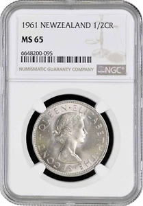 New Zealand 1/2 crown 1961, NGC MS65, "Queen Elizabeth II (1953 - 1966)" - Picture 1 of 2