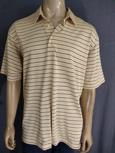 GREG NORMAN SHARK GOLF POLO SHIRT SS Mens XL Yellow Black Grey Striped Polyester - Picture 1 of 7