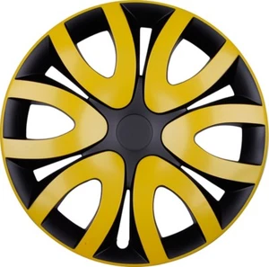 4x PREMIUM DESIGN Radkappen Radzierblenden "Mika" 15 ZOLL #78 in Gelb Schwarz - Bild 1 von 1