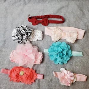 Lote de diademas elásticas para bebés niñas infantes niños pequeños rosa rojo turquesa flor lazo - Imagen 1 de 7