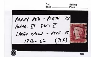 GB QV 1856-62 1d rot - Platte 38 (DF) - als Scan - gebraucht - Bild 1 von 1