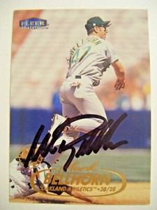 MARK BELLHORN signed A's AUBURN 1998 Fleer Tradition baseball card AUTO RED SOX