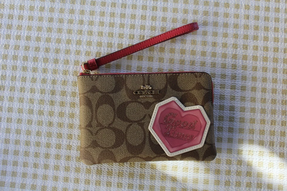 NWT Coach Corner Zip Wristlet In Signature Canvas With Disco Patches C7290 IME7V - Image 1 of 4