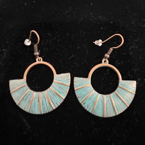 Vintage Retro Style Bronze with Turquoise Bead Dangle Hook Earrings - Picture 1 of 3