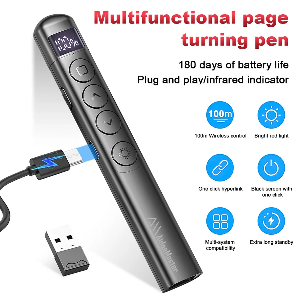 Wireless Presenter Remote Control PPT Presentation Clicker Page Turning Pen - Image 1 of 4