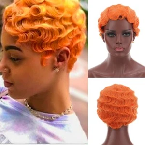 Fashion Orange Finger Wave Wigs Short Wigs for Women Cosplay Party Custome Wear - Picture 1 of 8