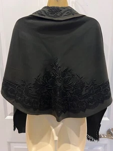 Vintage 1920's Women's Black Floral Embroidered Shawl - Picture 1 of 9