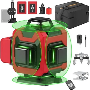 Green Laser Level,4D 16 Lines, 360 Self Leveling w/ Magnetic Bracket,2 Batteries - Picture 1 of 9