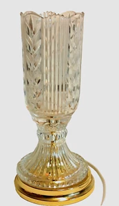 Vintage Lead Crystal Clear Glass Hurricane Lamp Brass Electric 13.5" - Picture 1 of 21