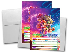 12 Mario Movie Birthday Invitation Cards (12 White Envelops Included) #1 - Picture 1 of 1