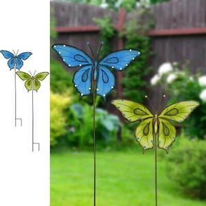 Metal Garden Stake Spring Yard Sign Decorative Plant Stake(Blue+Green Butterfly) - Picture 1 of 6