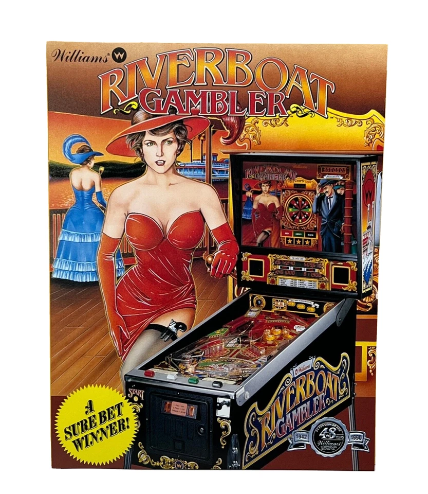 Williams Riverboat Gambler Pinball Flyer Original 90s Promo Retro Art Vintage - Image 1 of 4