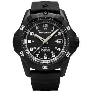 ProTek Men's Watch USMC Series Automatic Black Dial Genuine Rubber Strap 1211 - Picture 1 of 4