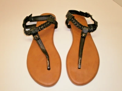 Sandalias Forever Tanga Negras Trenzadas Imitación Cuero Correa en T Zapatos Talla 6.5 Foto 1 de 2
