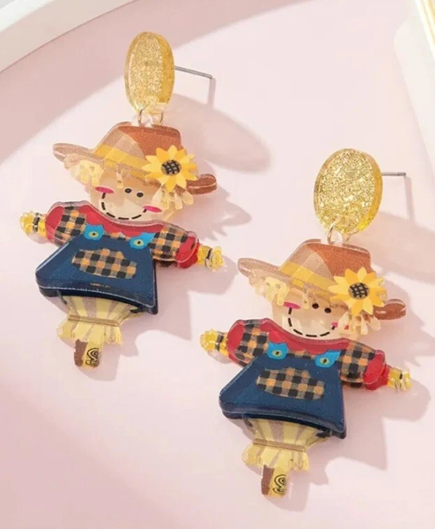 PENDIENTES COLGANTES ACRÍLICO OTOÑO ESPANTAPÁJAROS COSECHA ACCIÓN DE GRACIAS Foto 1 de 1