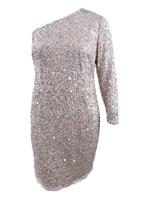 Adrianna Papell Women's Embellished One-Shoulder Gown (2, Champagne) - Image 1 of 2