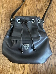 Vintage Y2K Guess Brown Leather Bucket Bag Drawstring Purse - Picture 1 of 21
