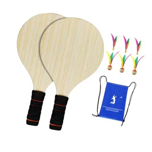 Badminton Wooden Paddles Set with 2 Rackets 12.8x7inch with Drawstring Bag - Picture 1 of 6