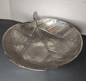 Silver Hammered Metal Leaf Bowl Dish 9" Home Decor Table Centerpiece India - Picture 1 of 8