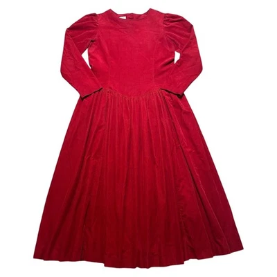 Maxi Vestido Vintage Laura Ashley Rojo Pana Cintura Vasca Manga Larga, EE. UU. 10 Foto 1 de 4