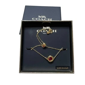 Coach Armband offen Kreis roter Stein Schieber goldfarben verstellbar - Bild 1 von 4