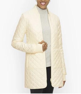 Chaqueta larga acolchada crema T By Talbots para mujer cremallera completa talla L pequeña Foto 1 de 4