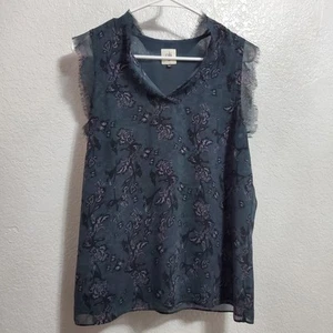Cabi Top Damen M grün Blumen ärmellos ausgefranst leicht Waldfee Boho - Bild 1 von 11