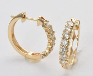 Diamond Earrings Hoop Round 1 Ct E-F VS1 Lab Created 14k Yellow Gold - Picture 1 of 5