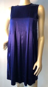 Vince Pleated Blue Stretch Satin Dress Pockets Sz 2 - Picture 1 of 8