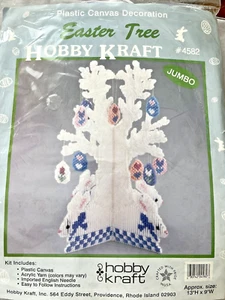 Vintage Easter JUMBO TREE Plastic Canvas Kit Bunny Stand Eggs 13x9 inch Kitsch - Picture 1 of 6