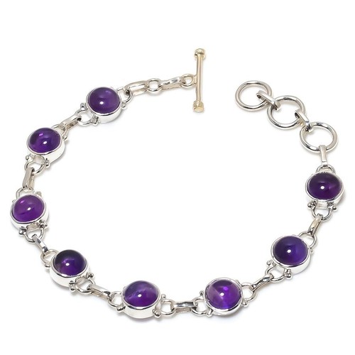 VALENTINO Bracciale Fidanzamento Compleanno Catena Matrimonio Argento Sterling Ametista Salvia Naturale