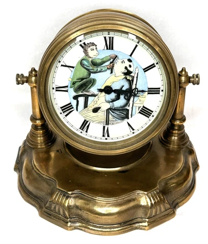 Vintage Chinese Animated Monkey Shaving Man Barbershop Wind Up Mechanical Clock Cover