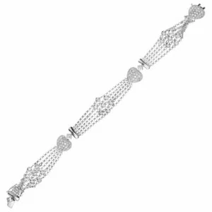 1.83 Carat Cubic Zirconia Multi-Strand In 925 Solid Silver Heart Women Bracelet - Picture 1 of 7