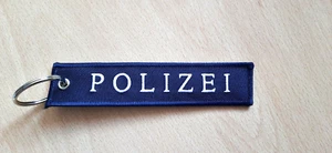 Schlüsselanhänger POLIZEI - beidseitig bestickt - blau / weiß - 13x2,8cm - NEU - Bild 1 von 2